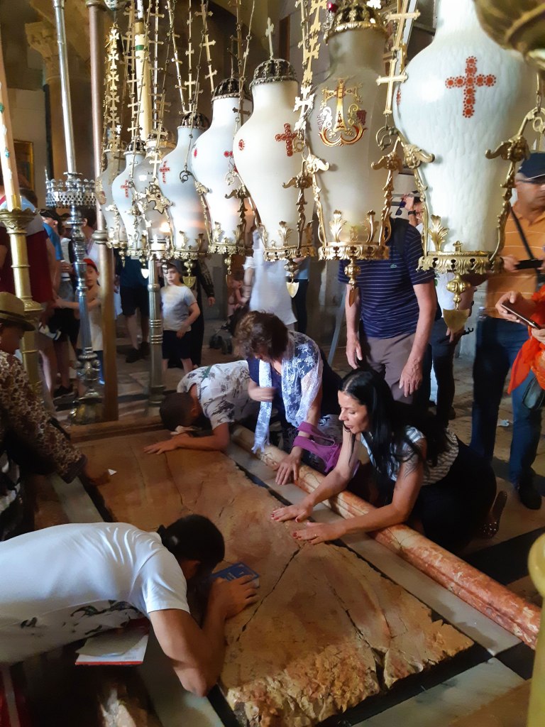 Where Jesus lay after crucifixion in the Church of the Holy Sepulchre, Jerusalem, Israel.